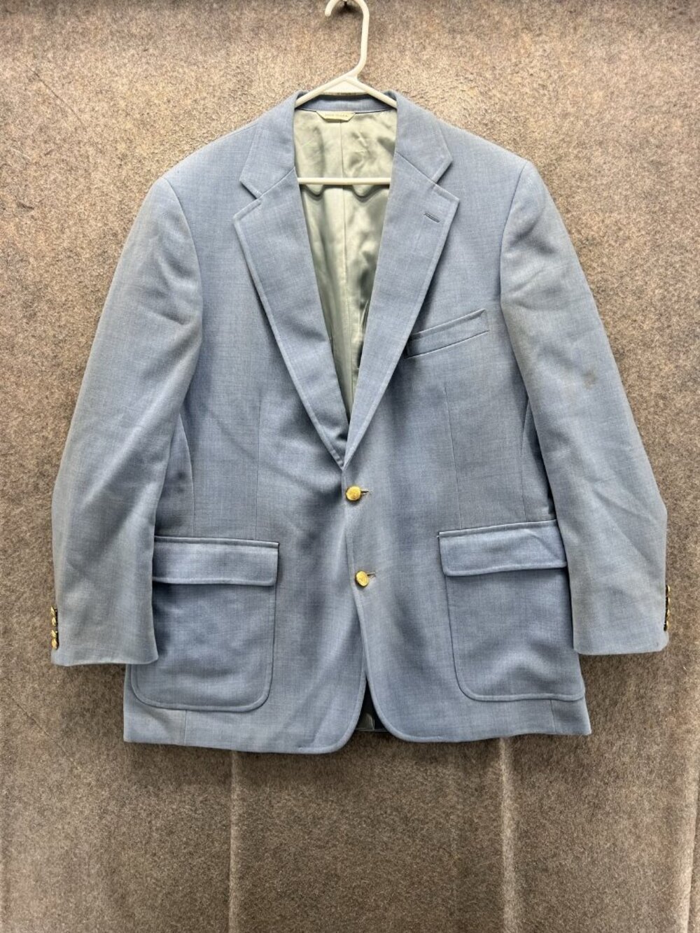 Chaps Blazer Mens 46 Blue Wool Solid Sport Coat Jacket Two Button Vintage USA